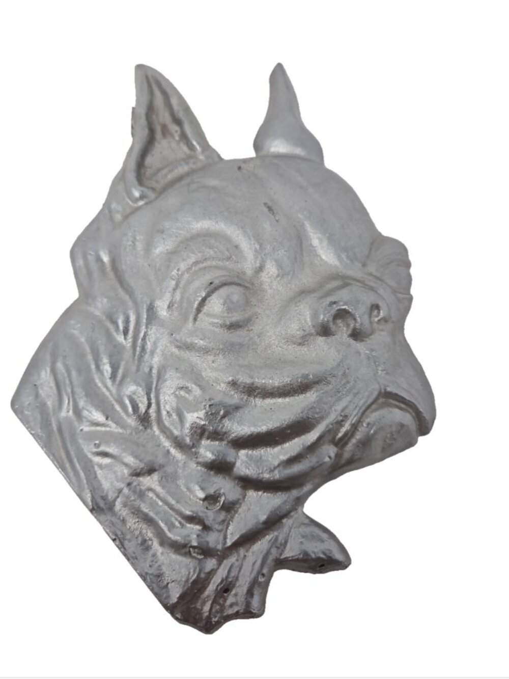 Antique 1920 Boxer Boston Terrier Bulldog Head SandCast Silver Metal Paperweight